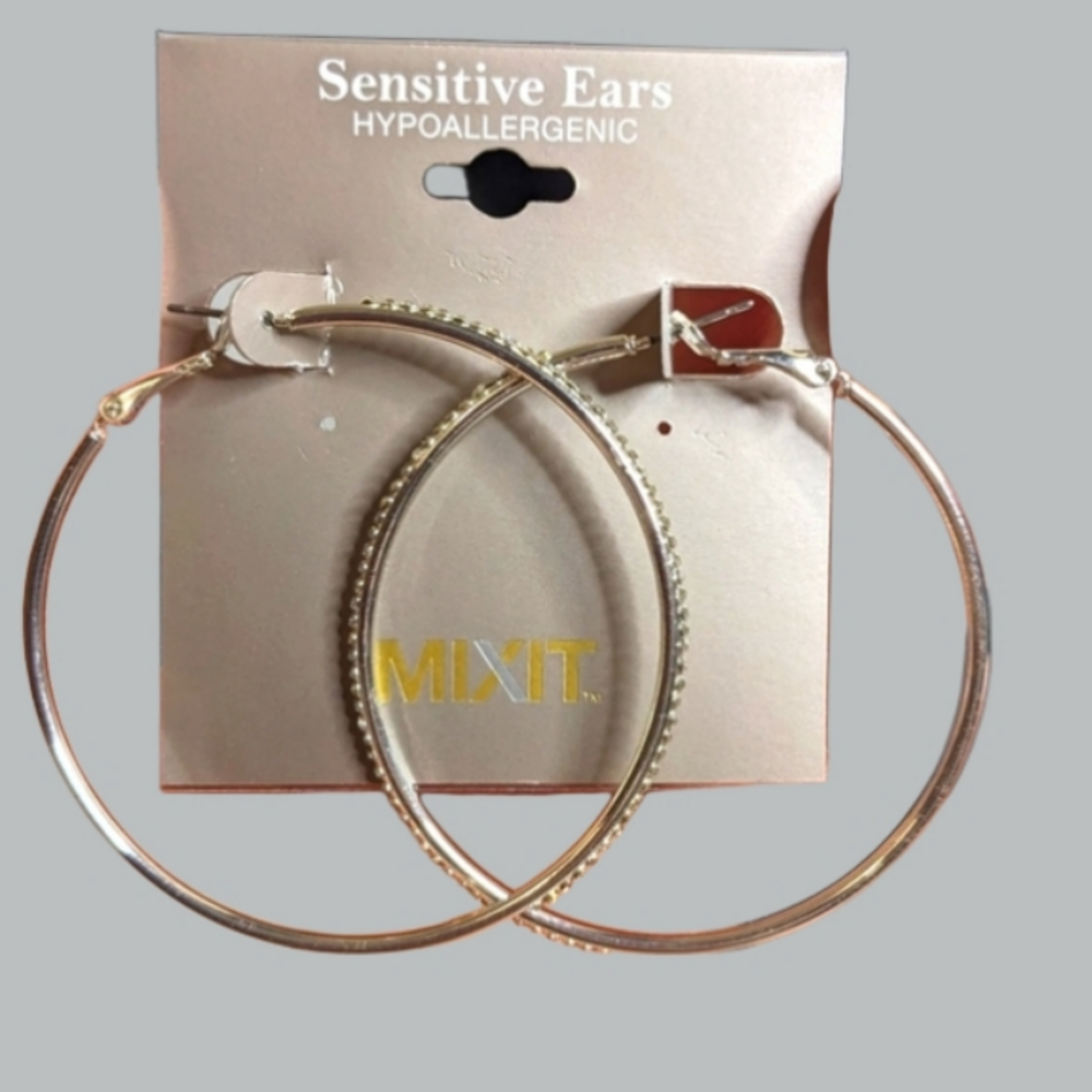 Mixit Rhinestone Silver Tone Hoops for Sensitive Ears